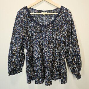 A.n.a 3/4 Sleeve Floral Navy Yellow Rowan Cotton Summer Blouse Size 0X or 14W